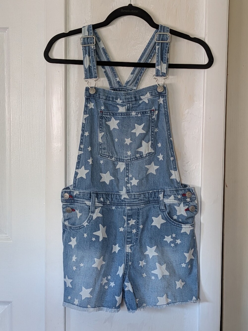 Cat & Jack Light Blue Star Denim Short Overalls - Kids - Picture 3 of 6